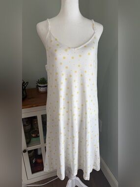 COTN White Floral Spaghetti Strap Night Gown Peruvian Pima Cotton Size Large EUC